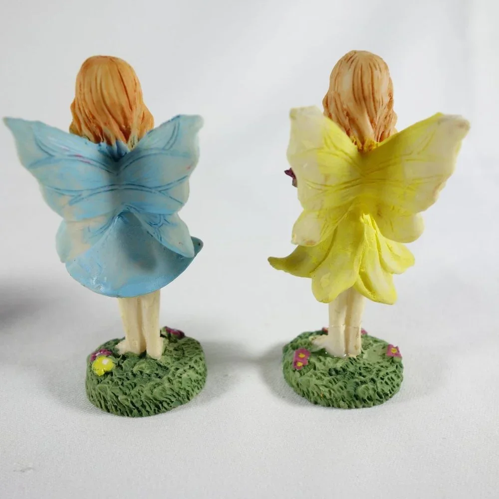 Miniature Garden Fairies Birdbaths Flowers‎ Figurines Resin 7 Piece Set